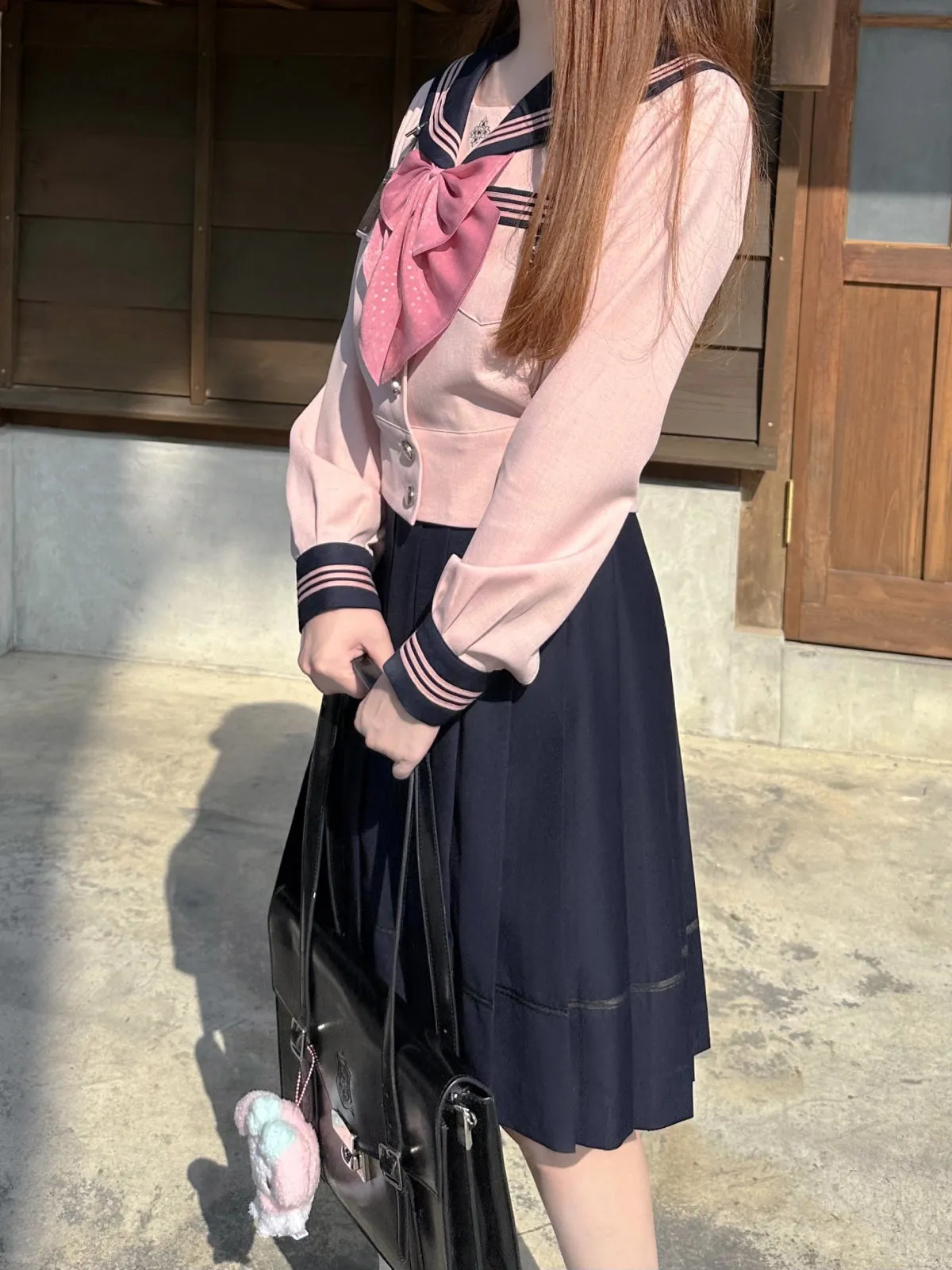 Sakura Petals High-Waist Pleated JK Uniform Midi Skirts