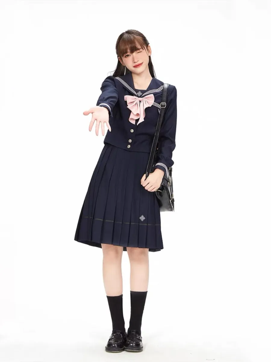 Sakura Petals High-Waist Pleated JK Uniform Midi Skirts