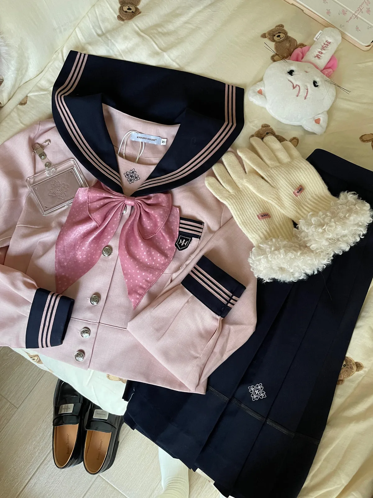 Sakura Petals High-Waist Pleated JK Uniform Midi Skirts