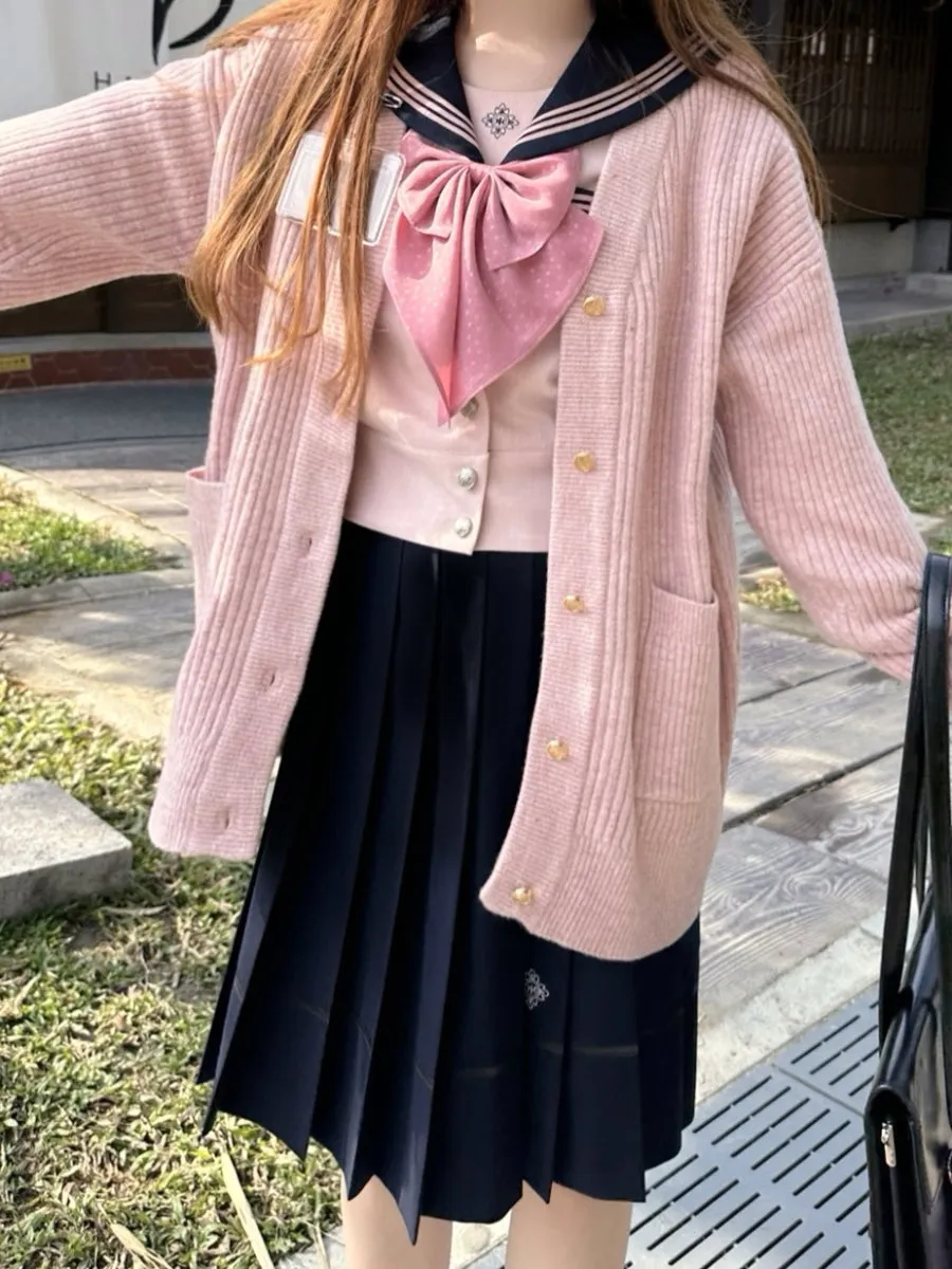 Sakura Petals High-Waist Pleated JK Uniform Midi Skirts