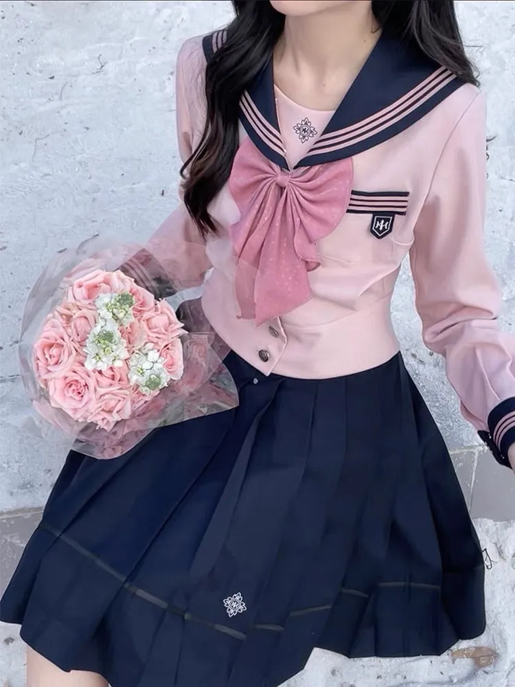 Sakura Petals High-Waist Pleated JK Uniform Midi Skirts