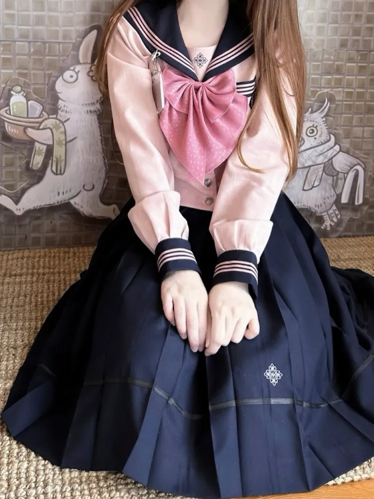 Sakura Petals High-Waist Pleated JK Uniform Midi Skirts