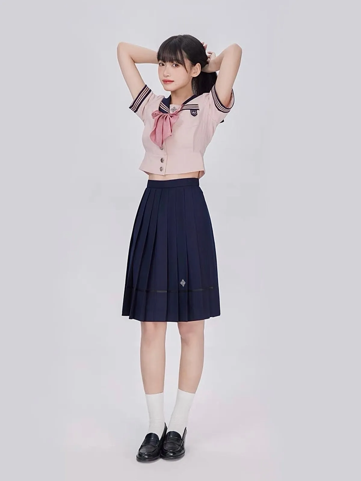 Sakura Petals High-Waist Pleated JK Uniform Midi Skirts