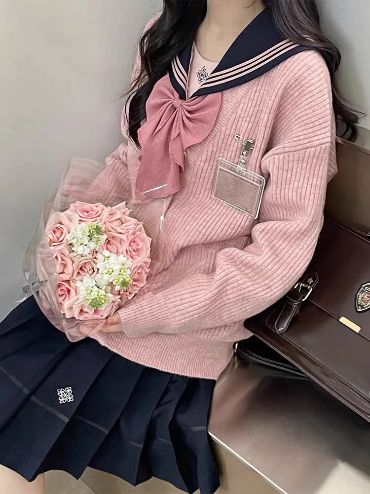 Sakura Petals High-Waist Pleated JK Uniform Midi Skirts
