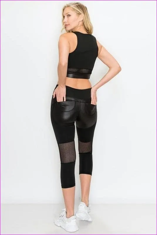 Sheer Mesh Top Capri Set