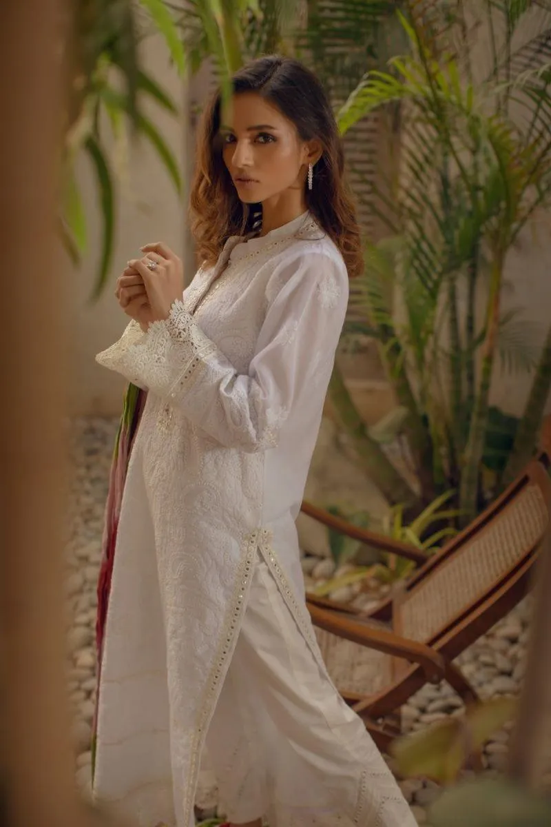 Shehrnaz - White Chikankari Kurta - SHK-1077