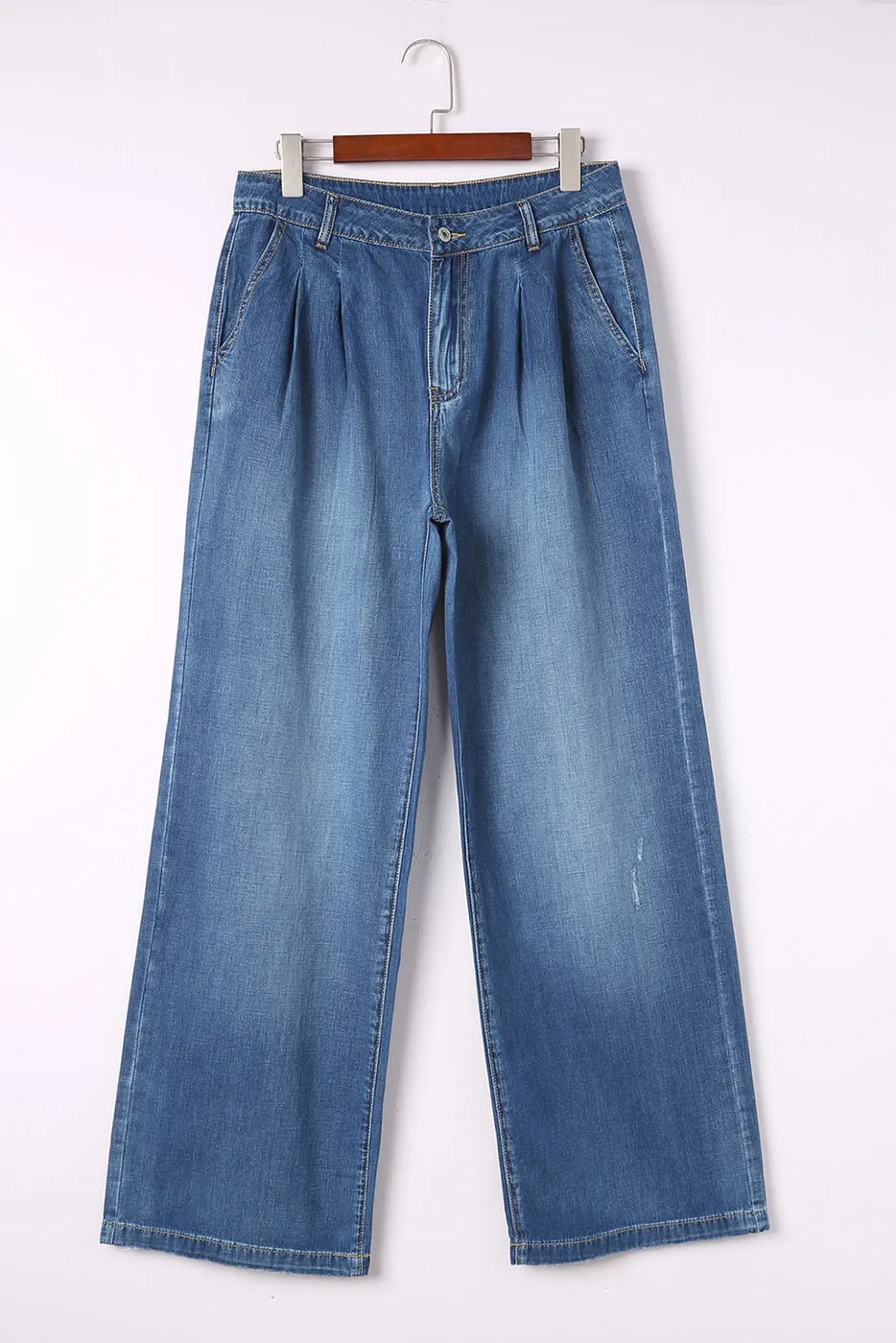 Shiying Pleated Wide Leg Denim Pants