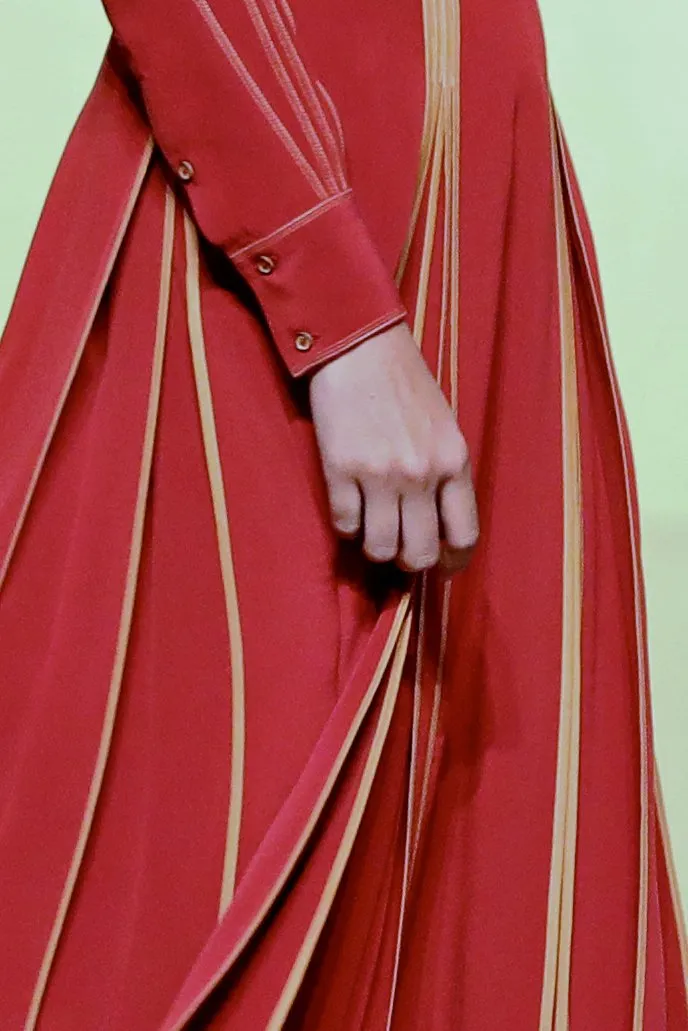 Silk Shirt with Top-stitched Pleated Sleeves
