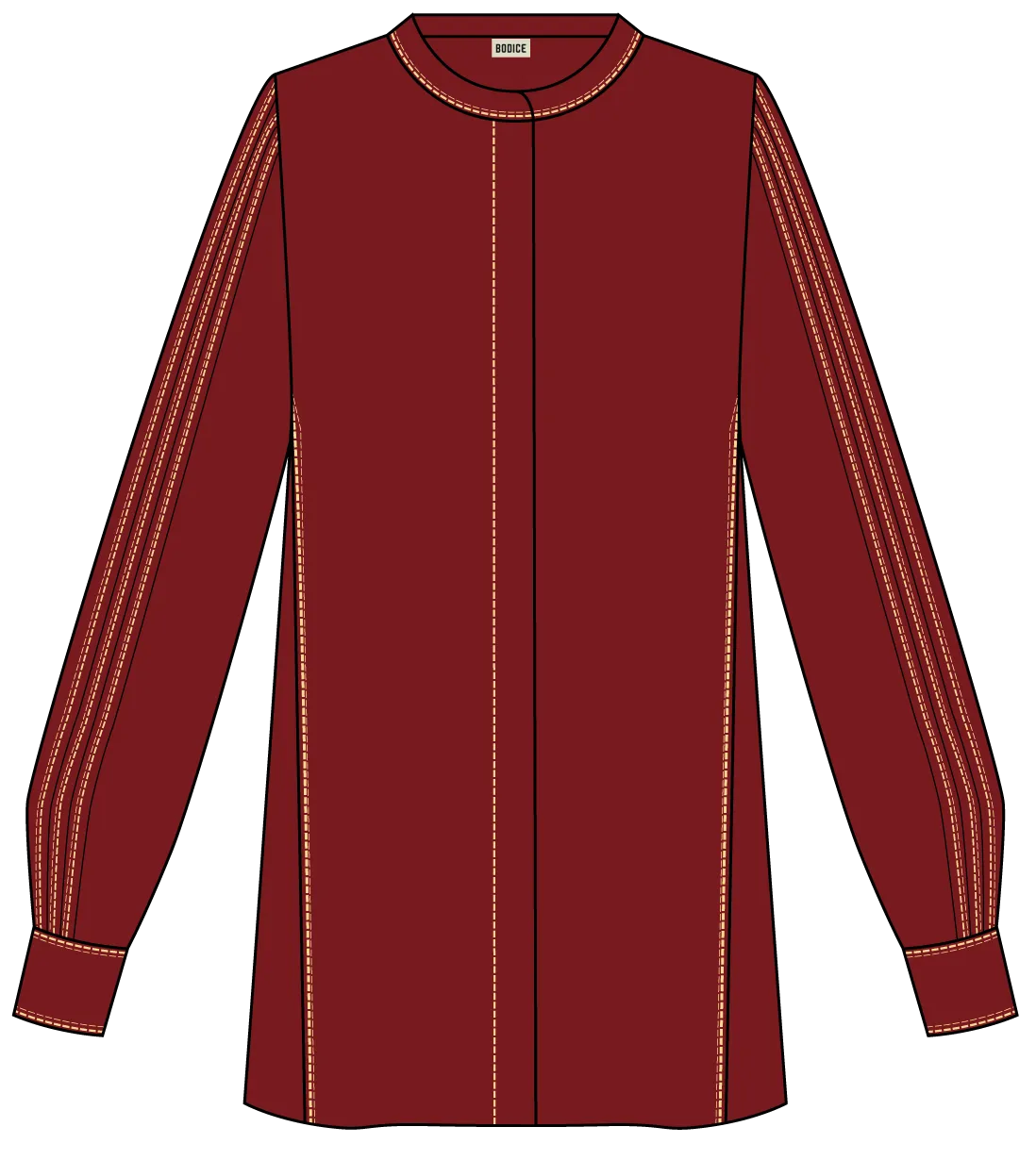 Silk Shirt with Top-stitched Pleated Sleeves