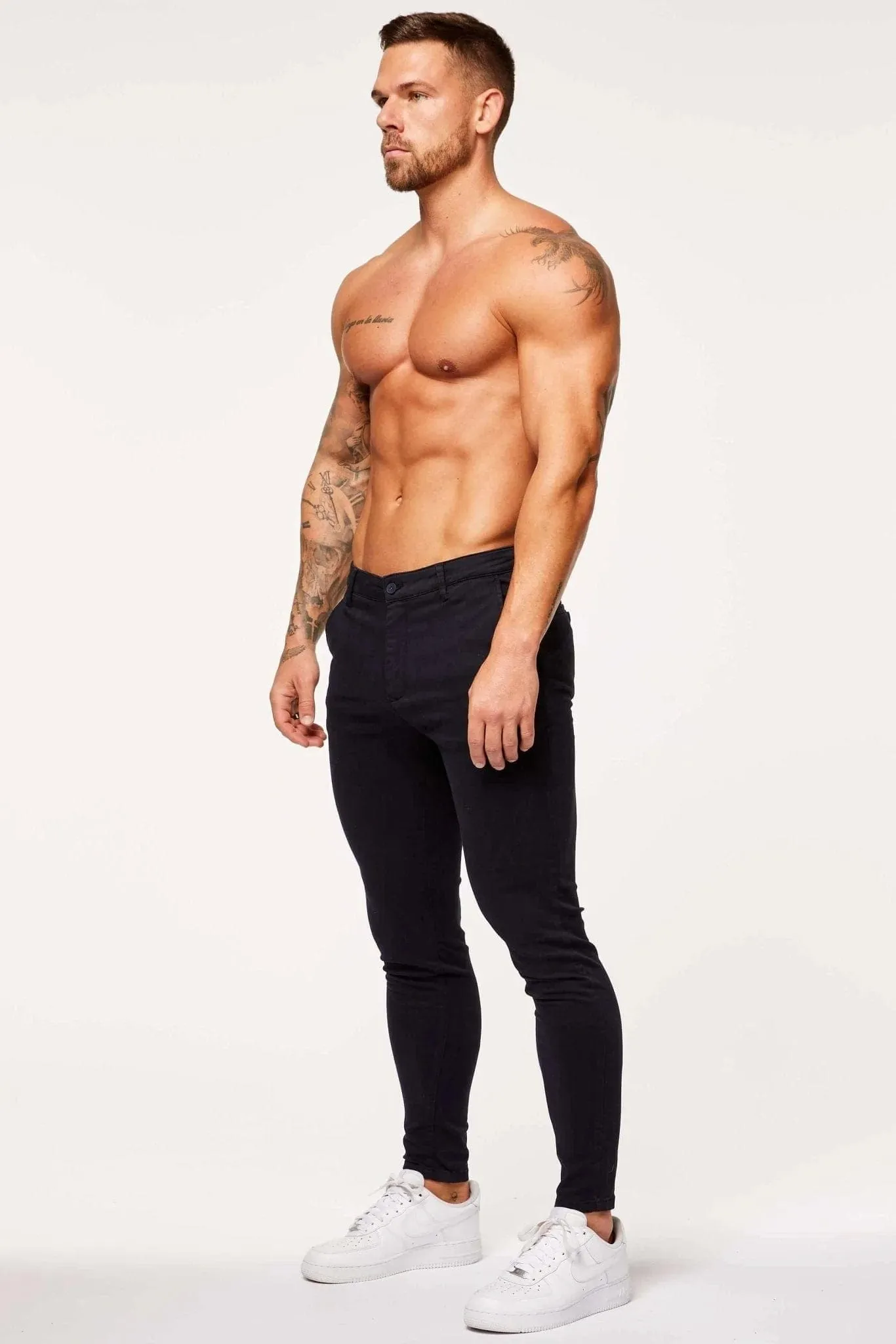 Mens Stretch Chino Pants - Dark Navy, Spray-On Fit