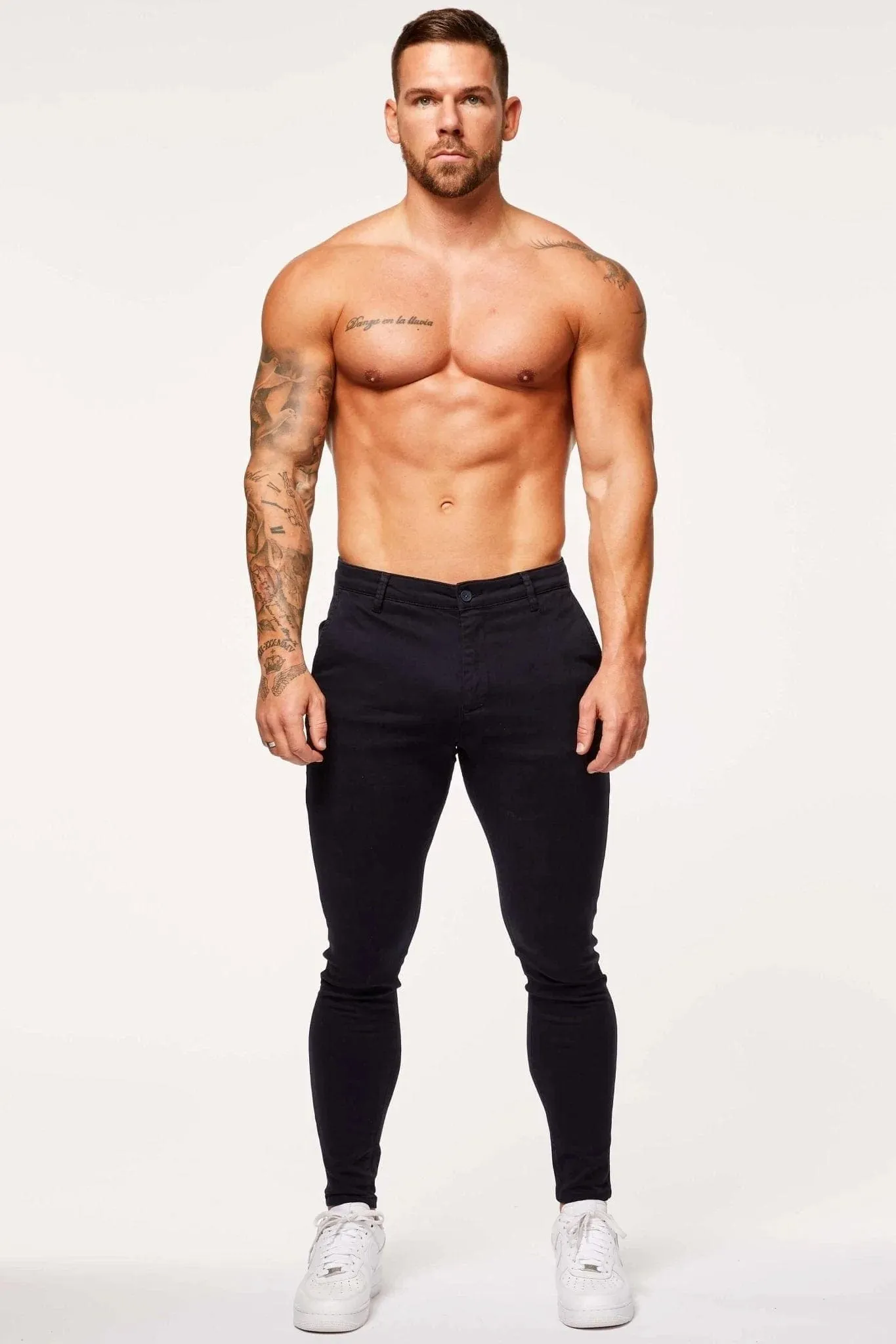 Mens Stretch Chino Pants - Dark Navy, Spray-On Fit
