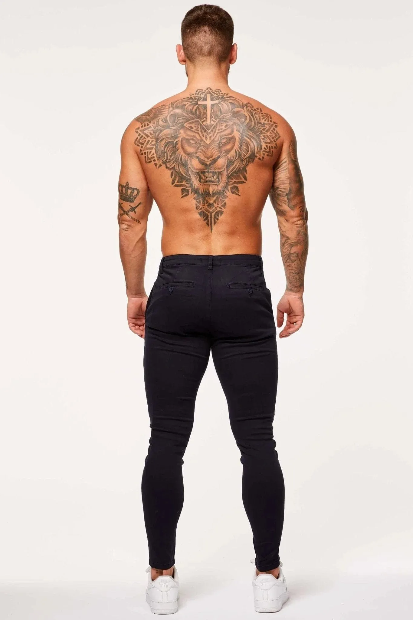 Mens Stretch Chino Pants - Dark Navy, Spray-On Fit