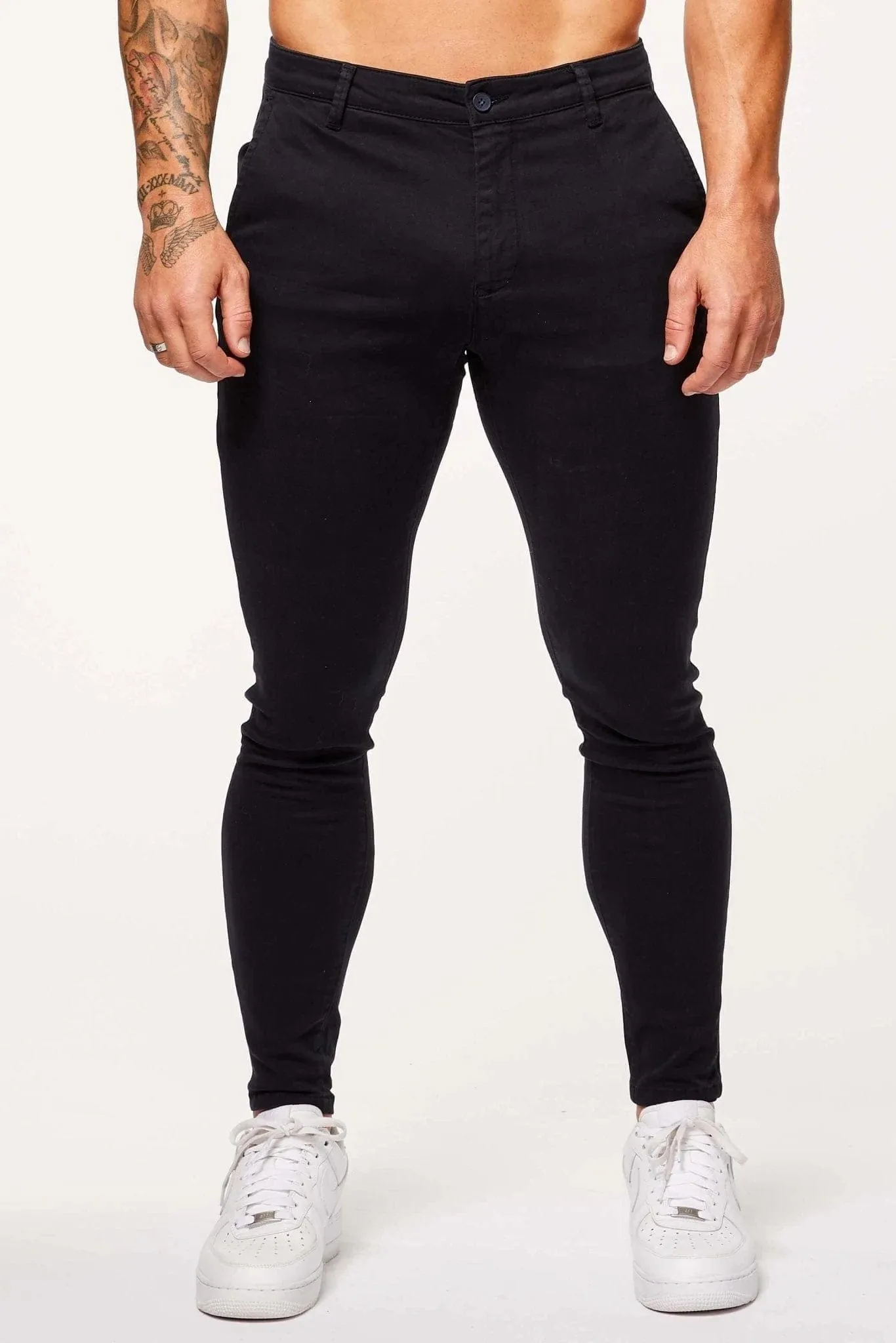 Mens Stretch Chino Pants - Dark Navy, Spray-On Fit