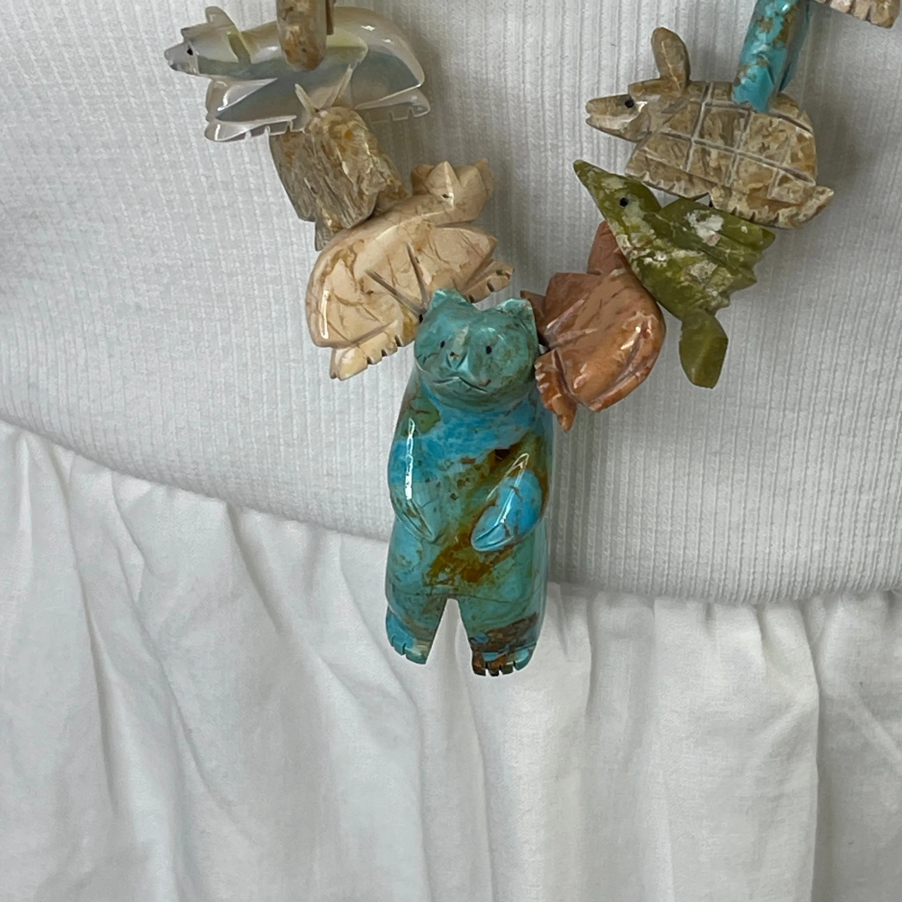 Turquoise Bear Fetish Necklace in Squaw Wrap Design