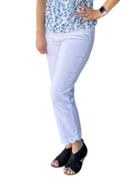 Straight Leg Scallop White Denim Pant