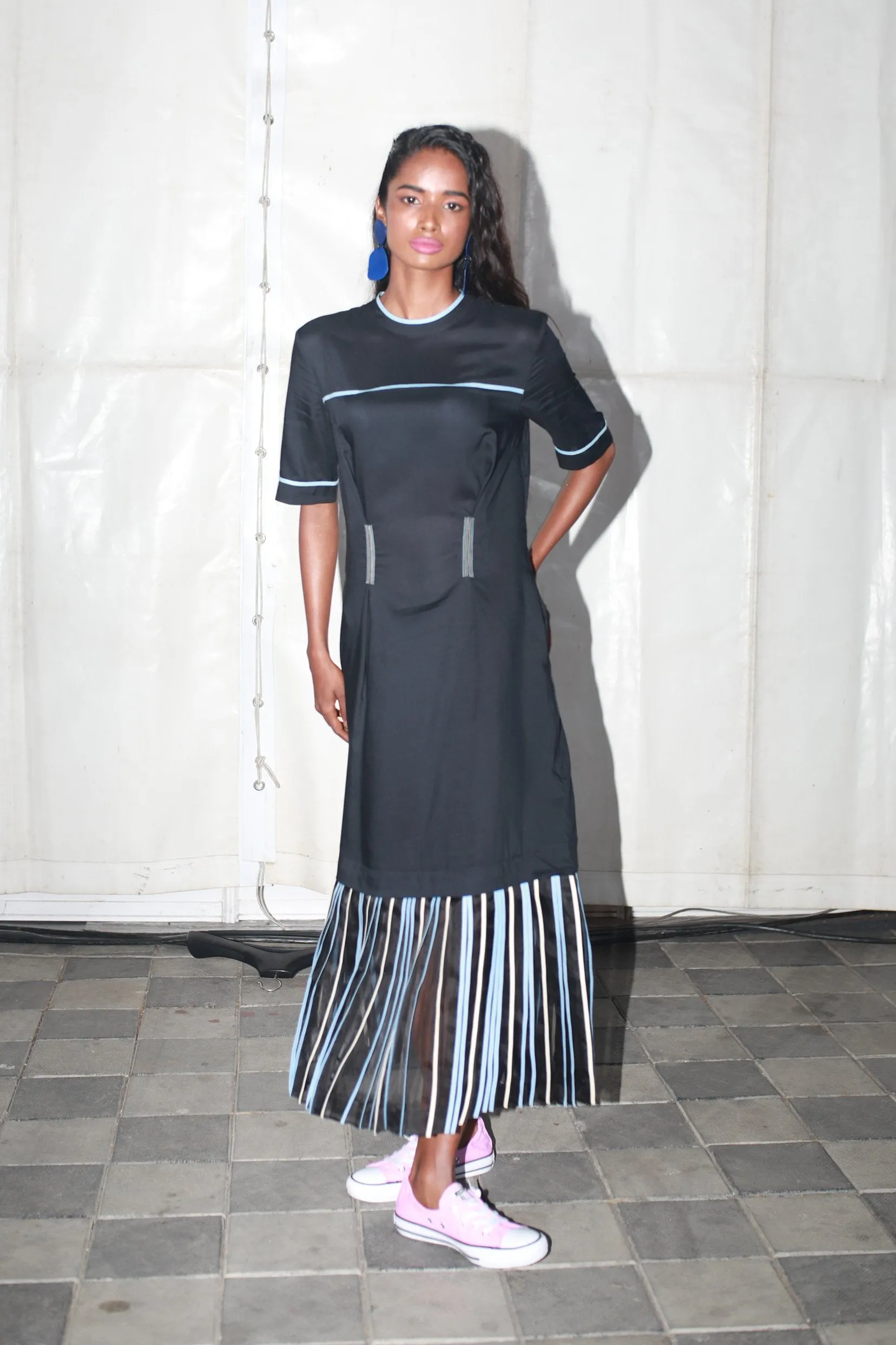 T-shirt dress with pleated organza bottom