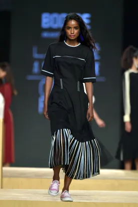 T-shirt dress with pleated organza bottom