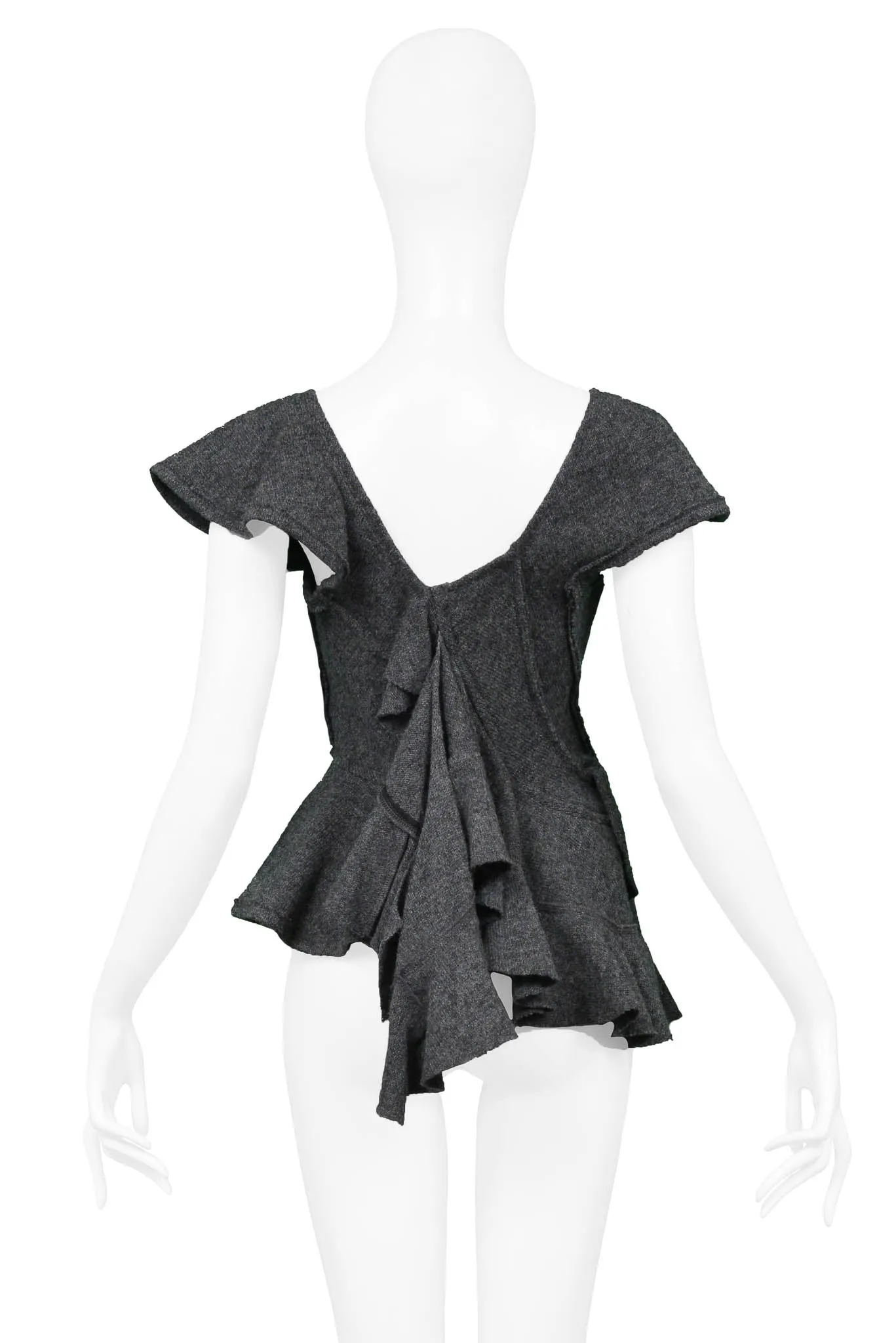 TAO GREY DECONSTRUCTED KNIT ASYMMETRICAL RUFFLE TOP