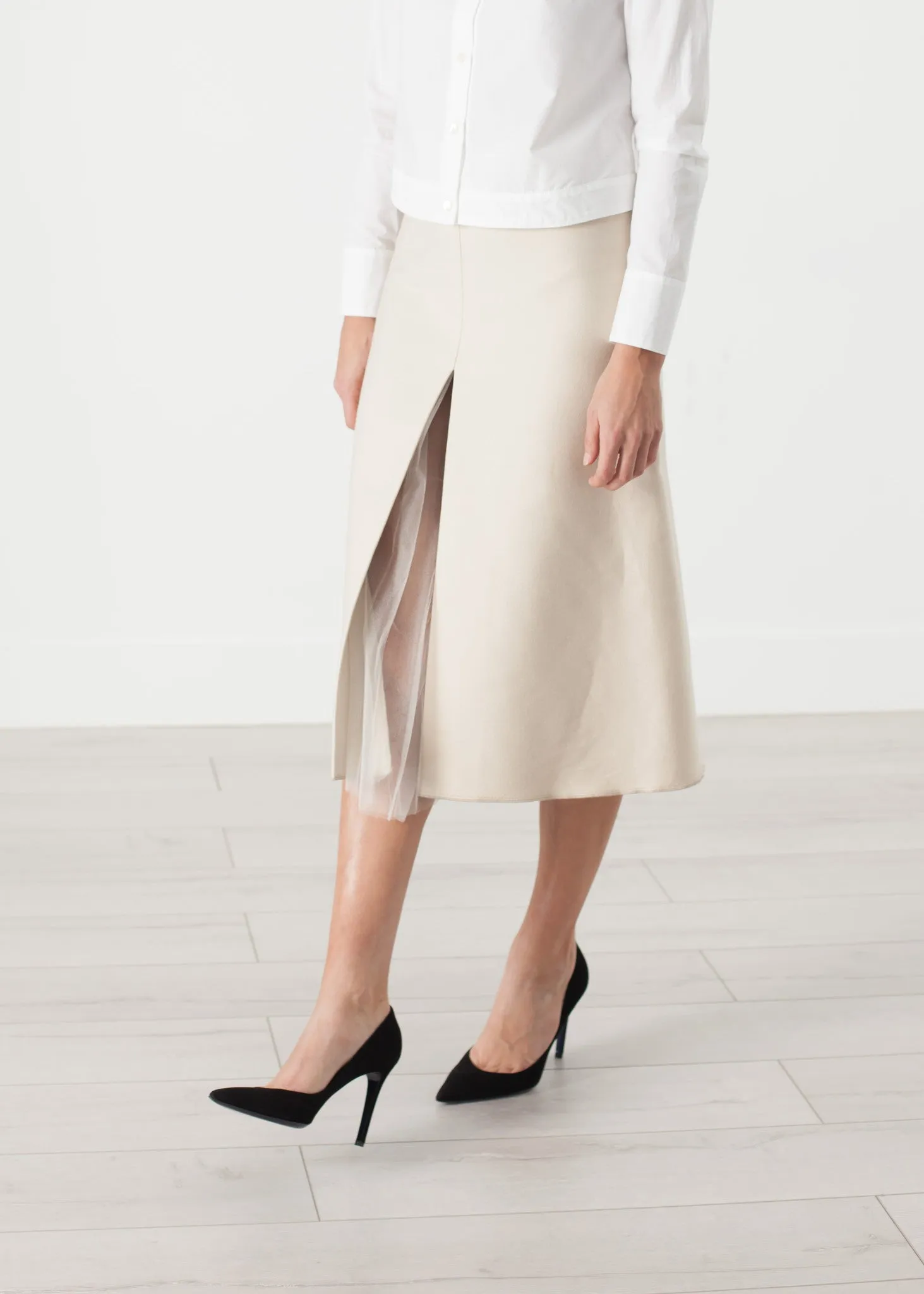 Tulle Pleat Skirt in Cream -UEB