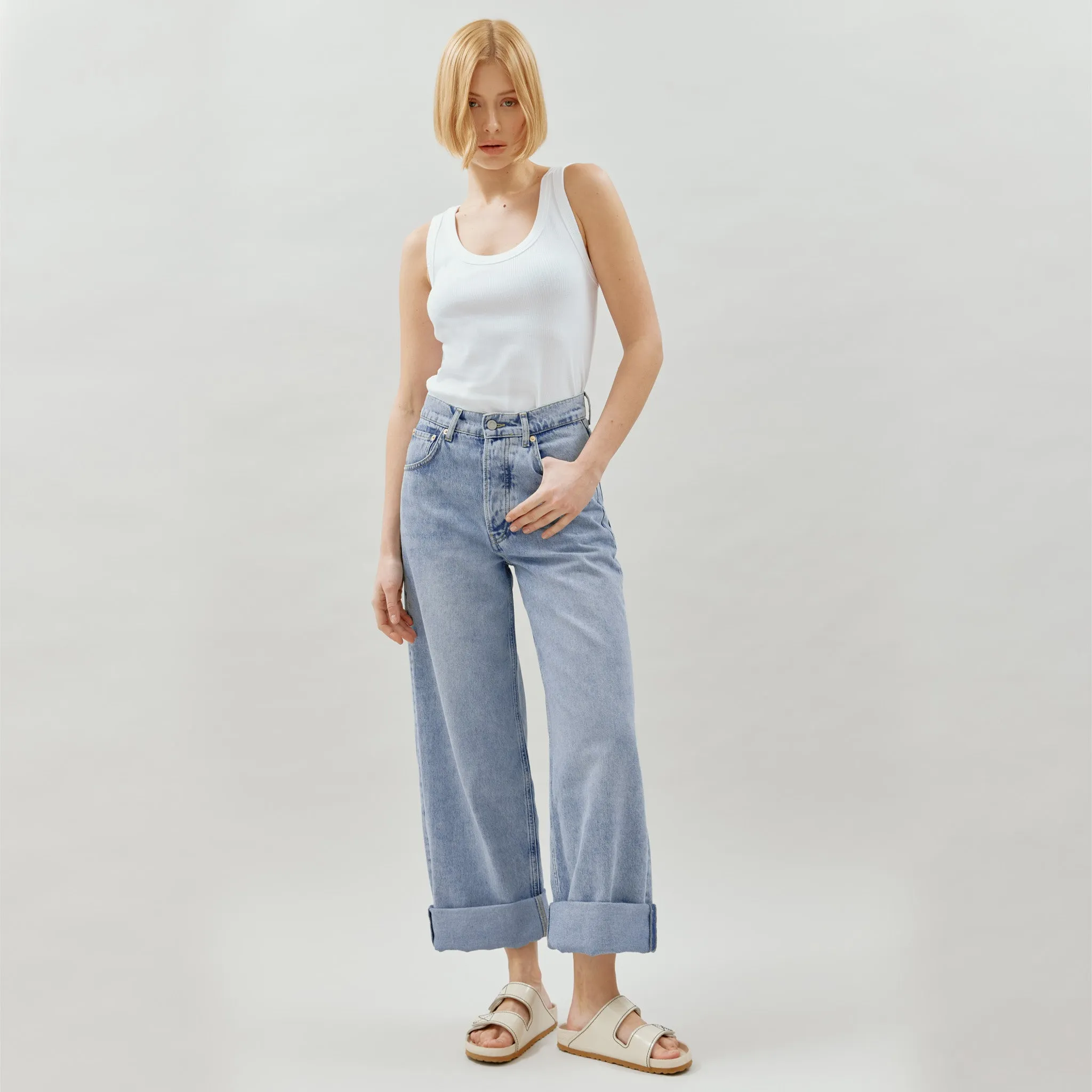 Turn Up Jeans in Light Wash by Albaray