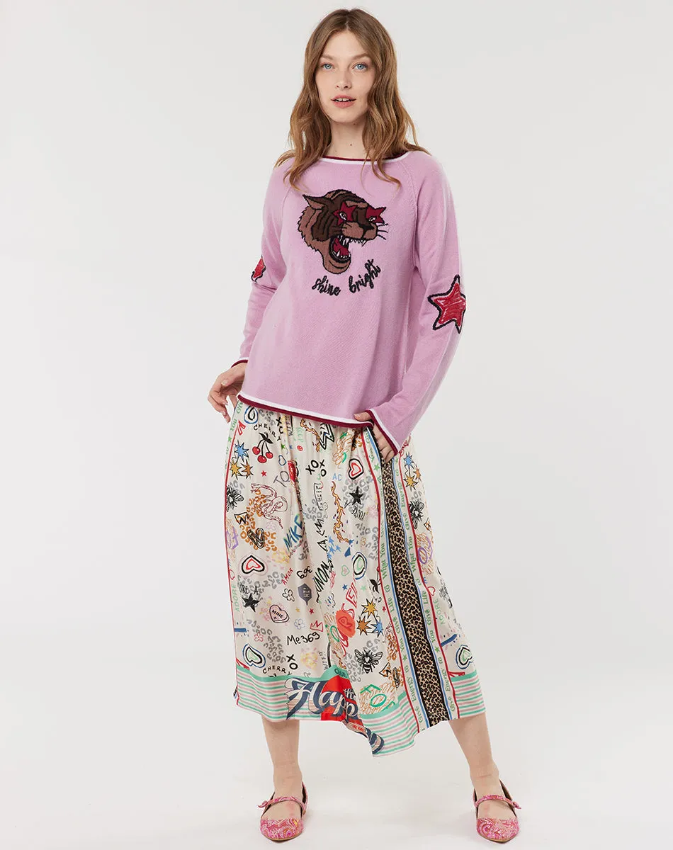 Vanessas Stylish Midi Skirt with Graffiti Print