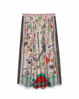 Vanessas Stylish Midi Skirt with Graffiti Print