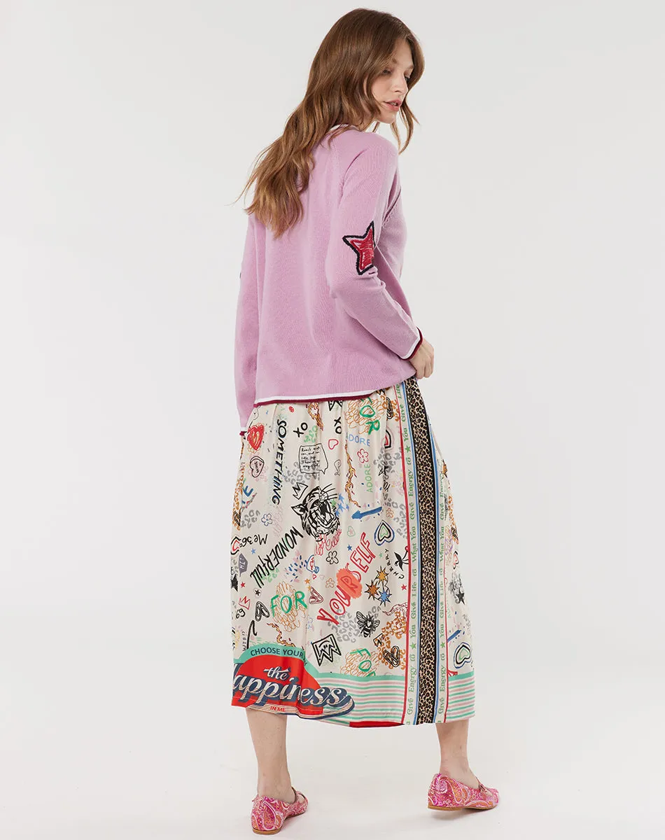 Vanessas Stylish Midi Skirt with Graffiti Print