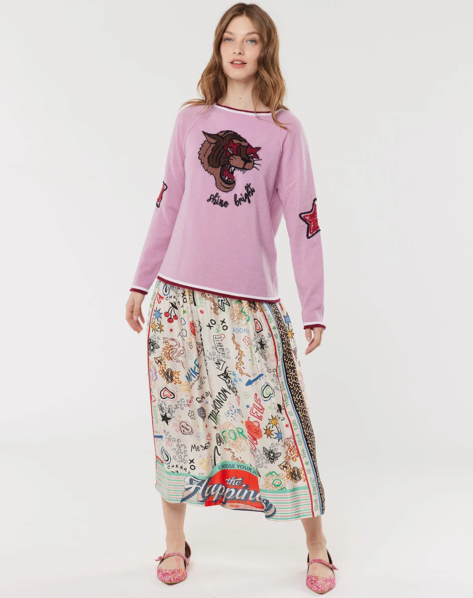 Vanessas Stylish Midi Skirt with Graffiti Print