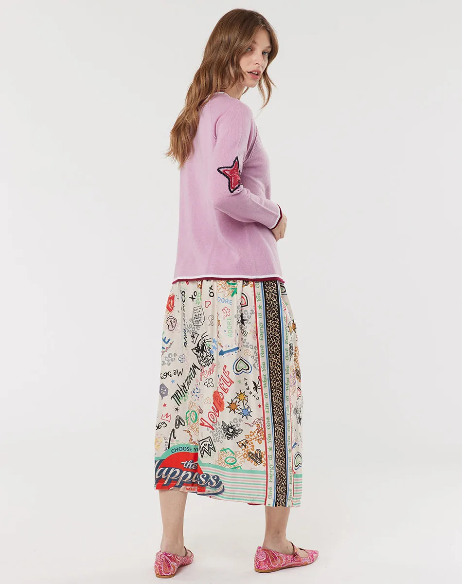 Vanessas Stylish Midi Skirt with Graffiti Print