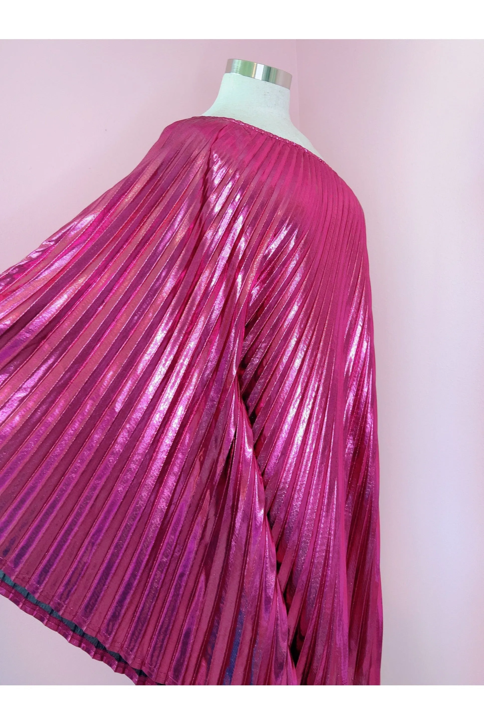 Vibrant Pink Metallic One Shoulder Caftan Dress