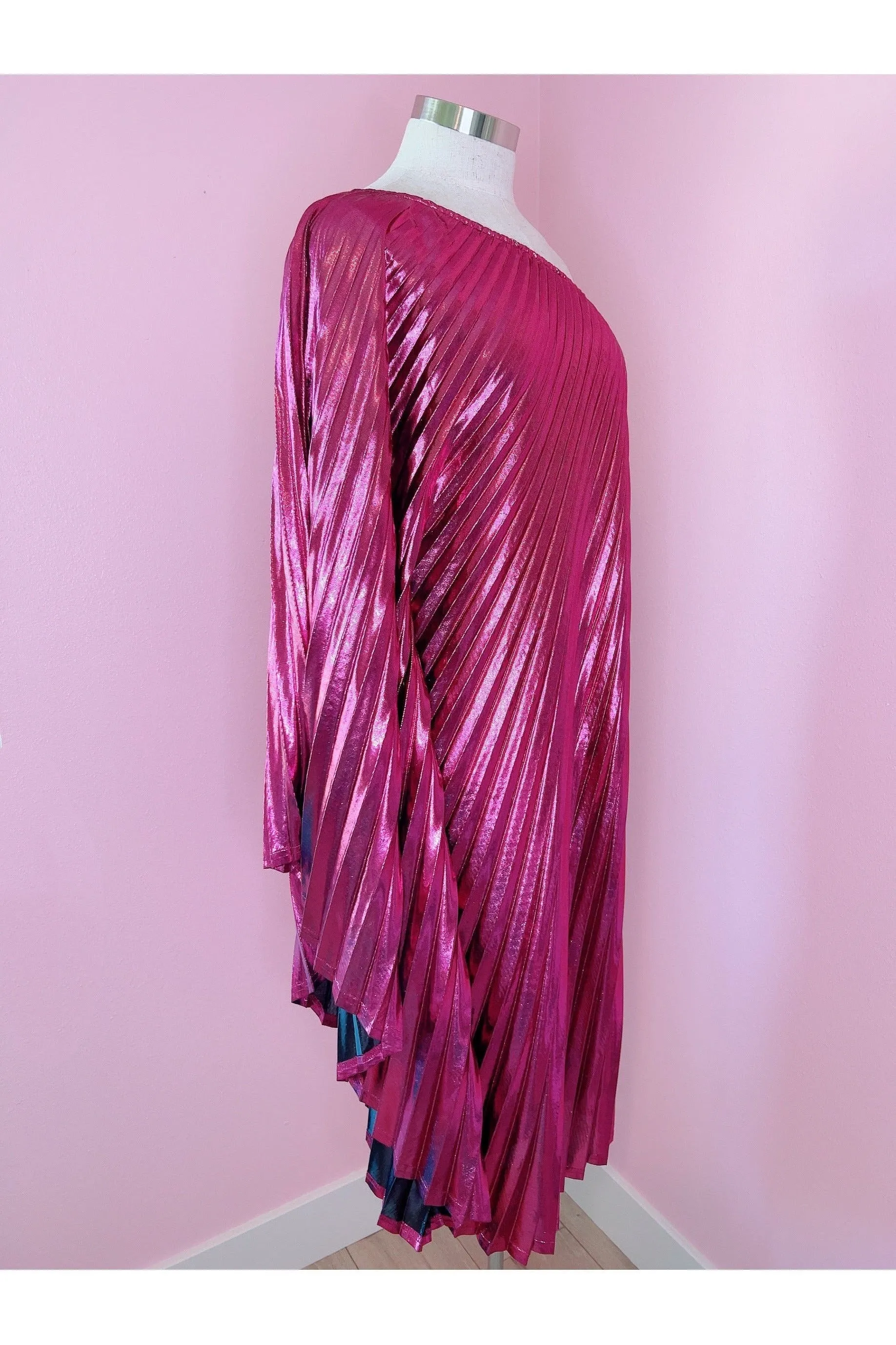 Vibrant Pink Metallic One Shoulder Caftan Dress