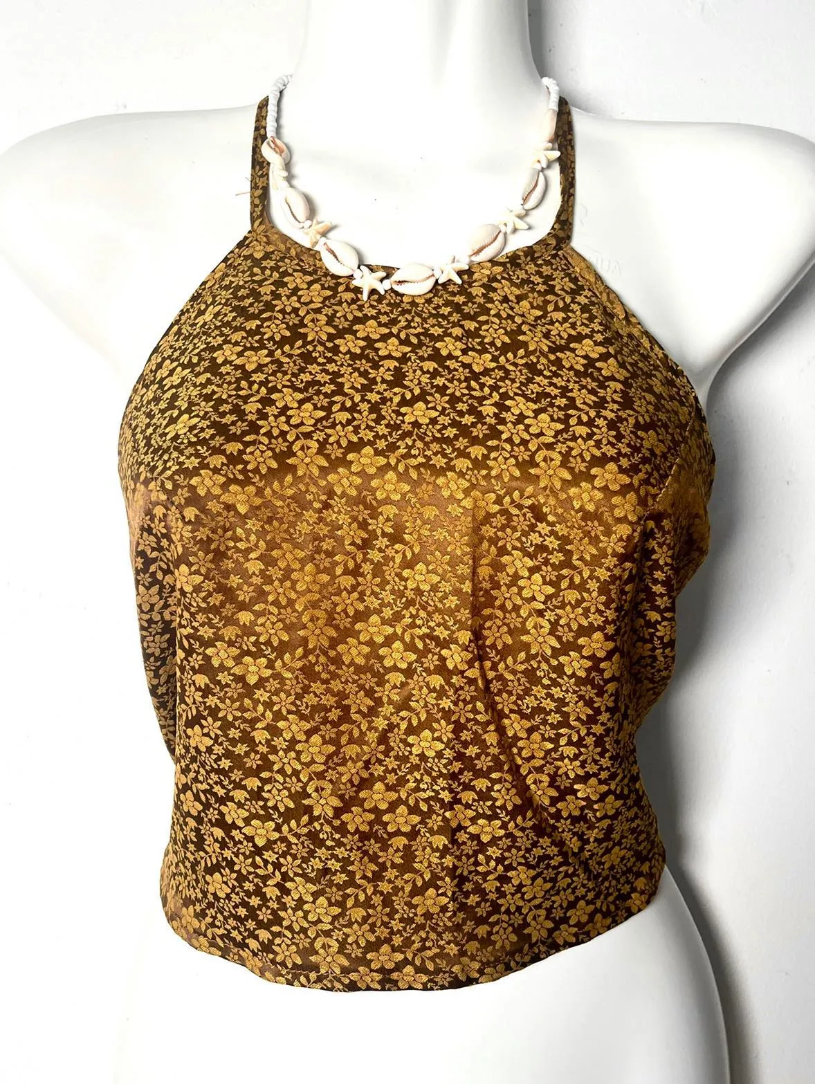 Vietnamese Silk Halter Crop Top