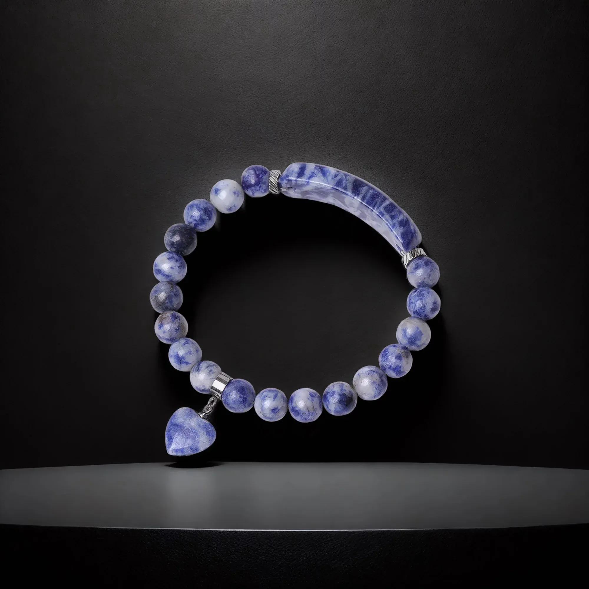 VINCHIC 8MM Lapis Lazuli Bracelet Love Heart Stretch Bracelet Energy Crystal Bracelet for Women Girls
