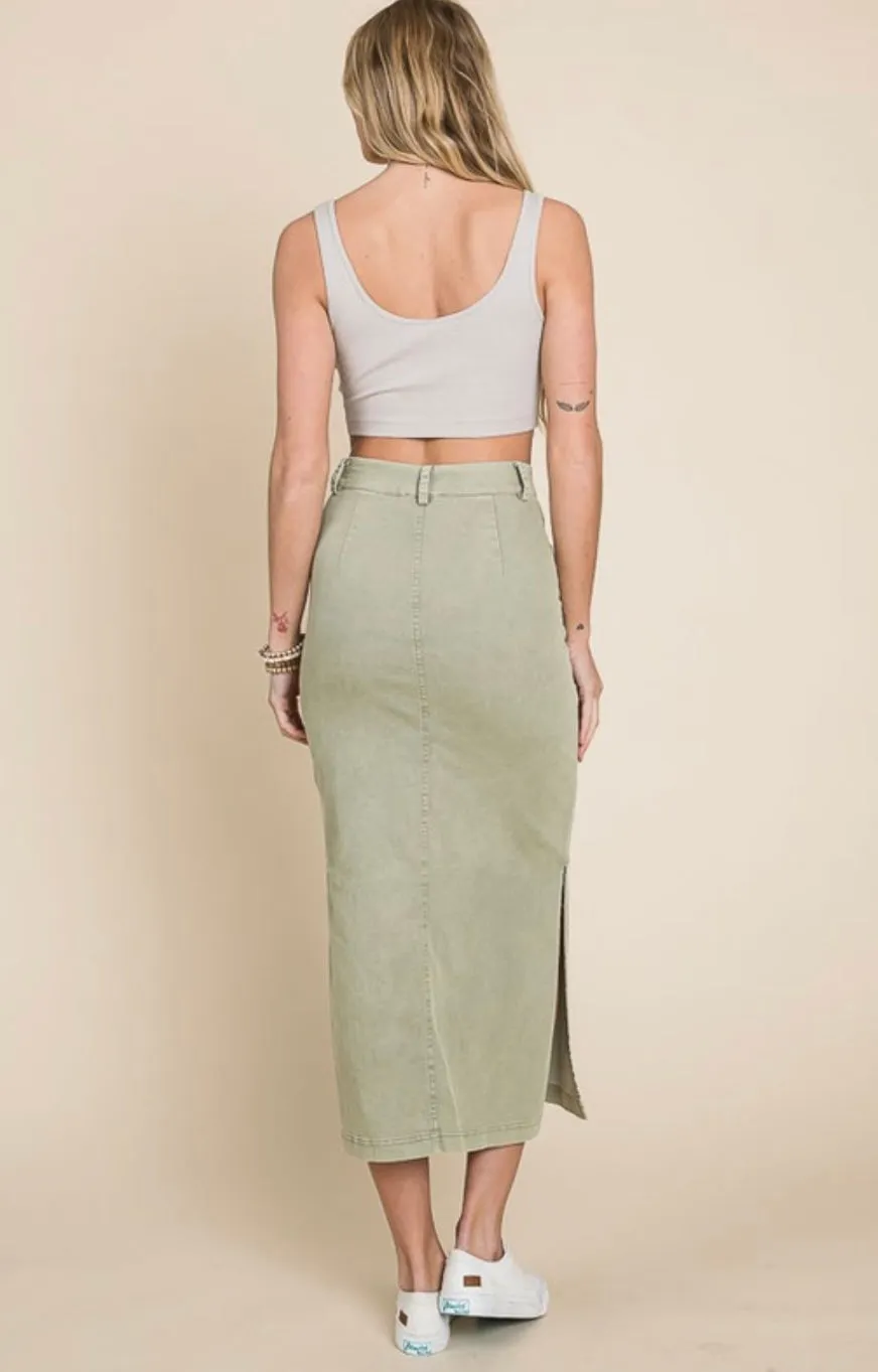 washed denim midi skirt