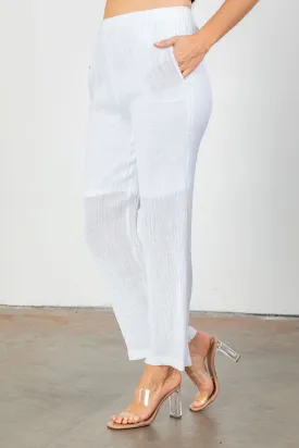 White Linen Straight Leg Pants