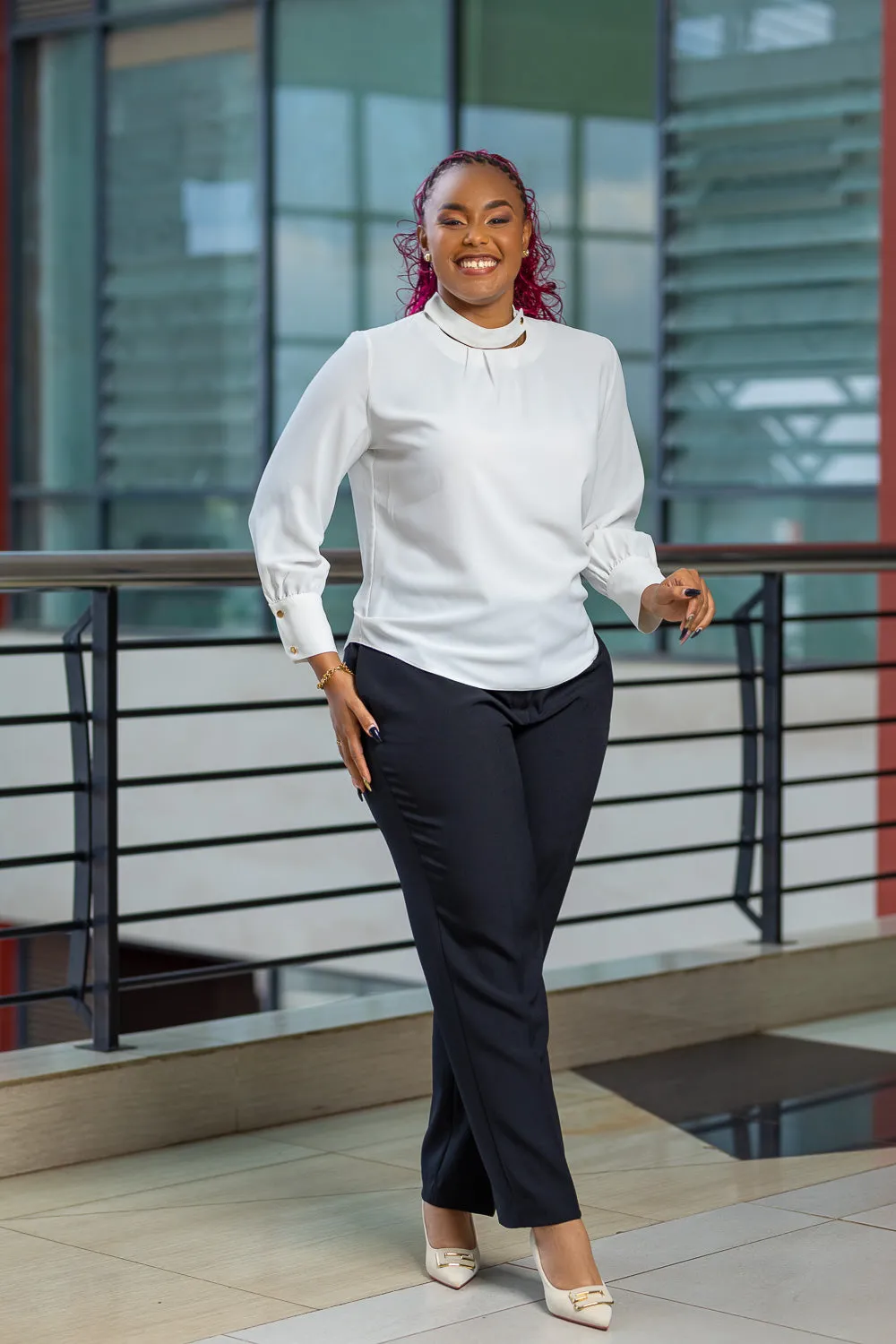 White neck button tops