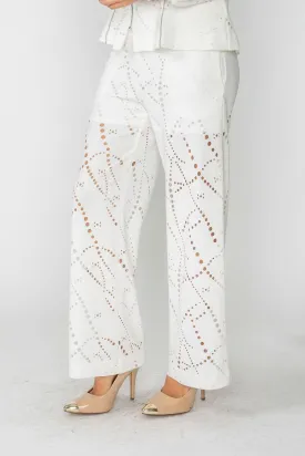 White Perforated Straight Leg Pants