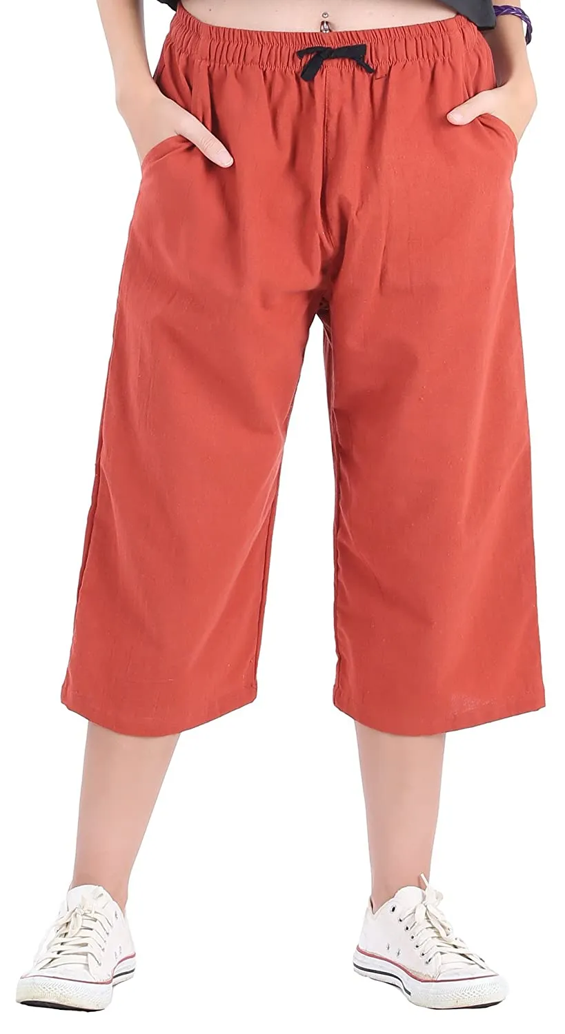 Whitewhale Womens Loose Elastic Waist Cotton Casual Capri Wide Leg Palazzo Pants