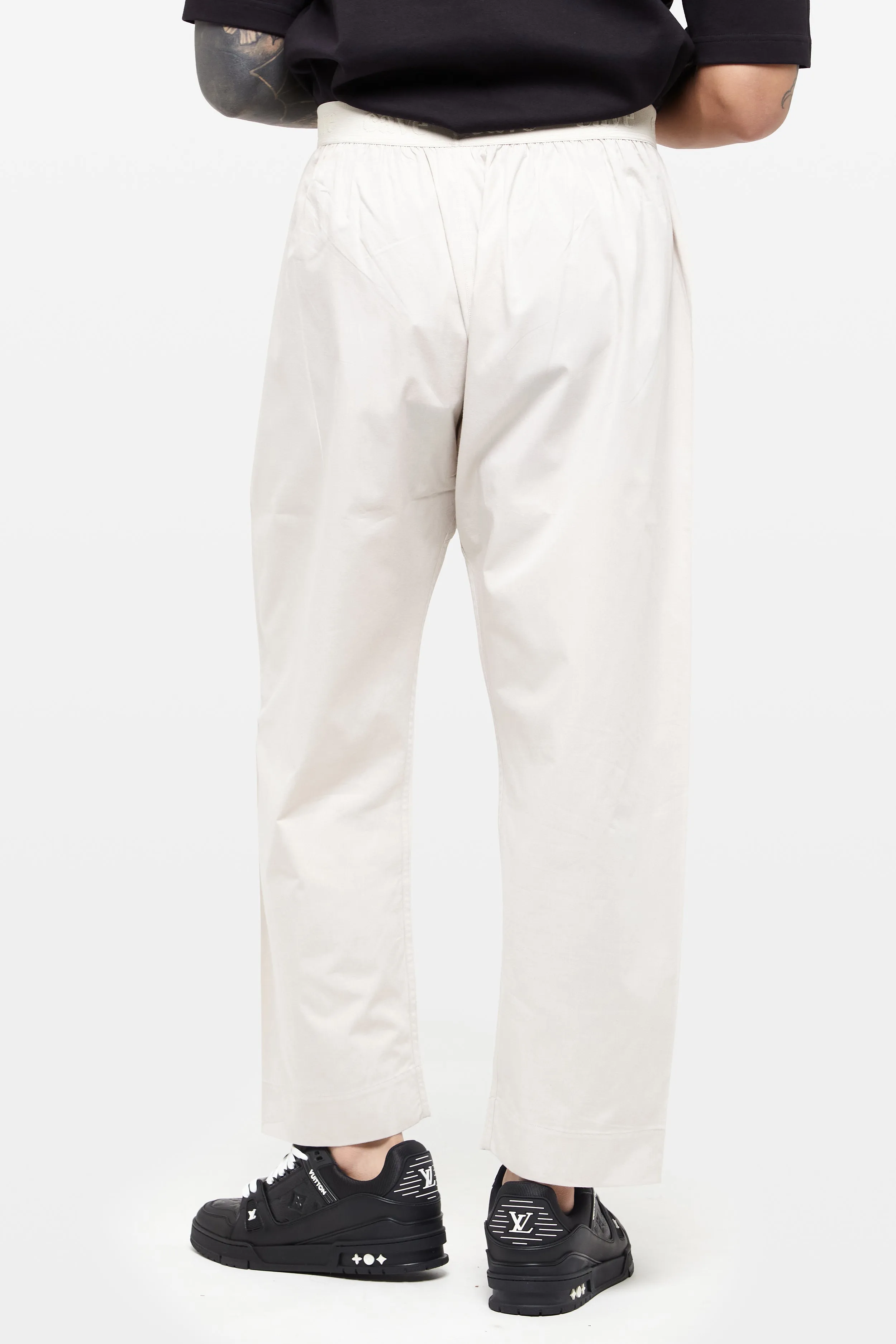 Wind Grey Wide-Leg Elasticated Cotton Trousers