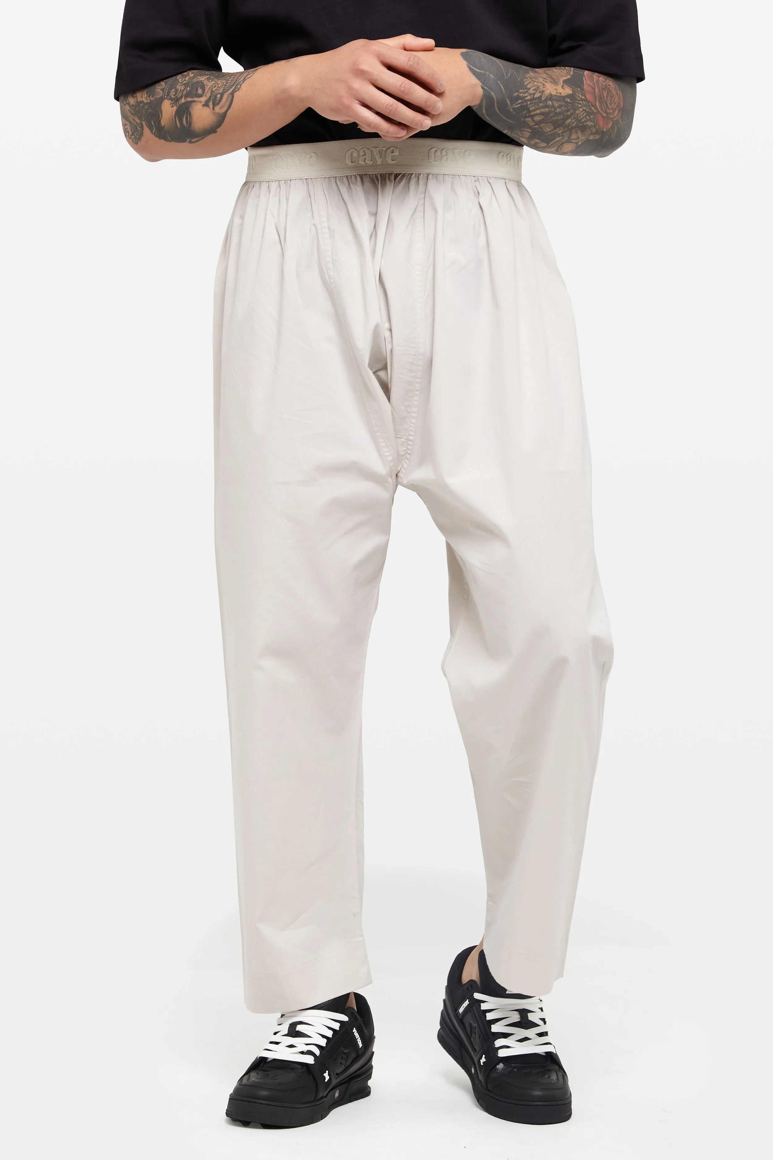 Wind Grey Wide-Leg Elasticated Cotton Trousers