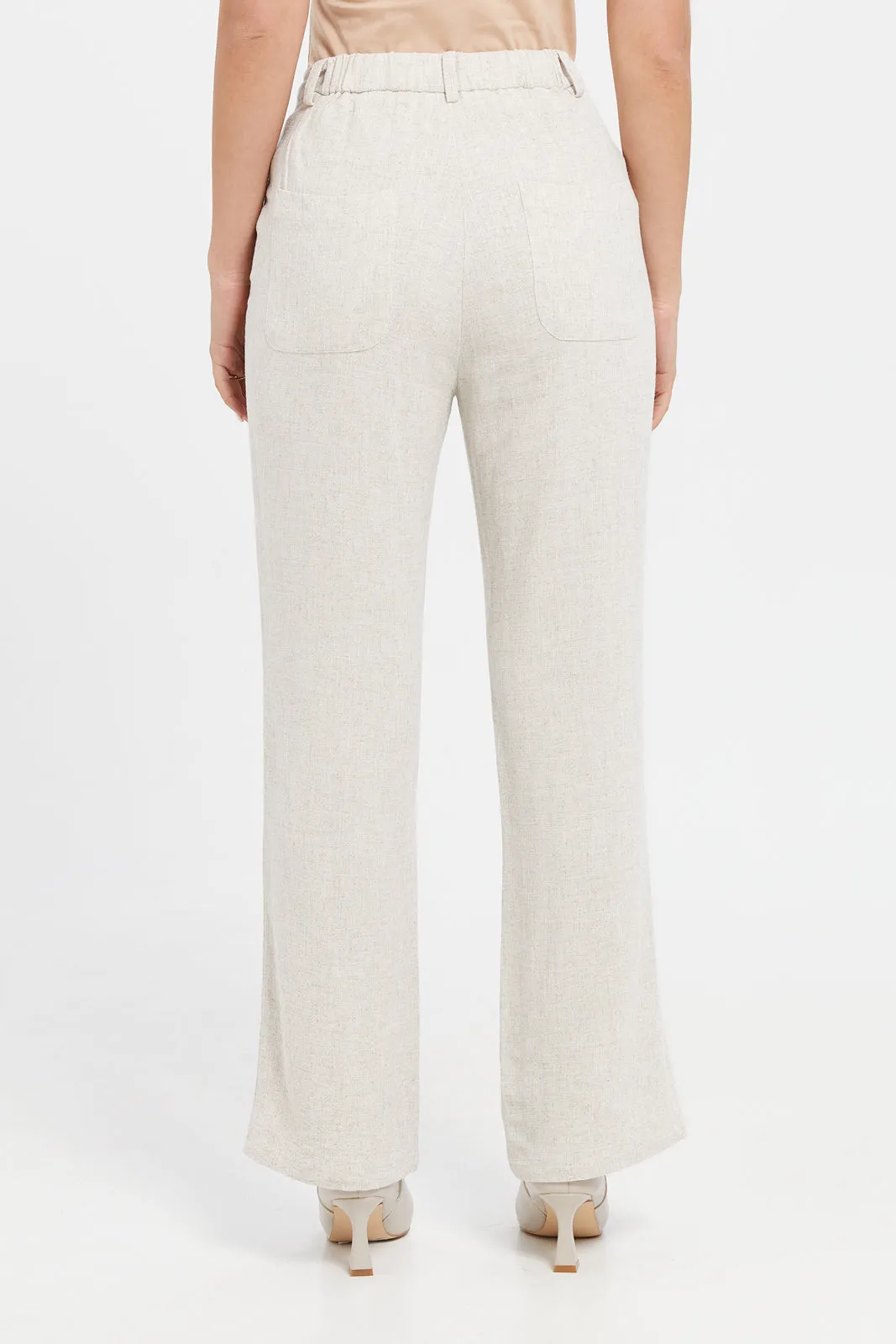 Women Ivory Wide Leg Relaxed Trousers