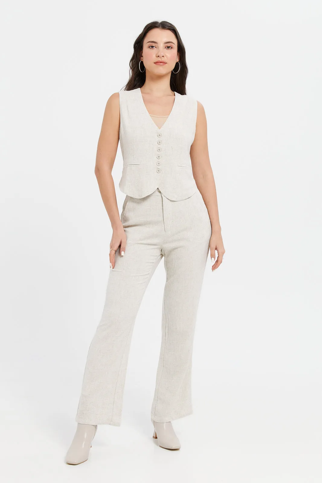 Women Ivory Wide Leg Relaxed Trousers