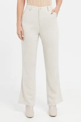 Women Ivory Wide Leg Relaxed Trousers