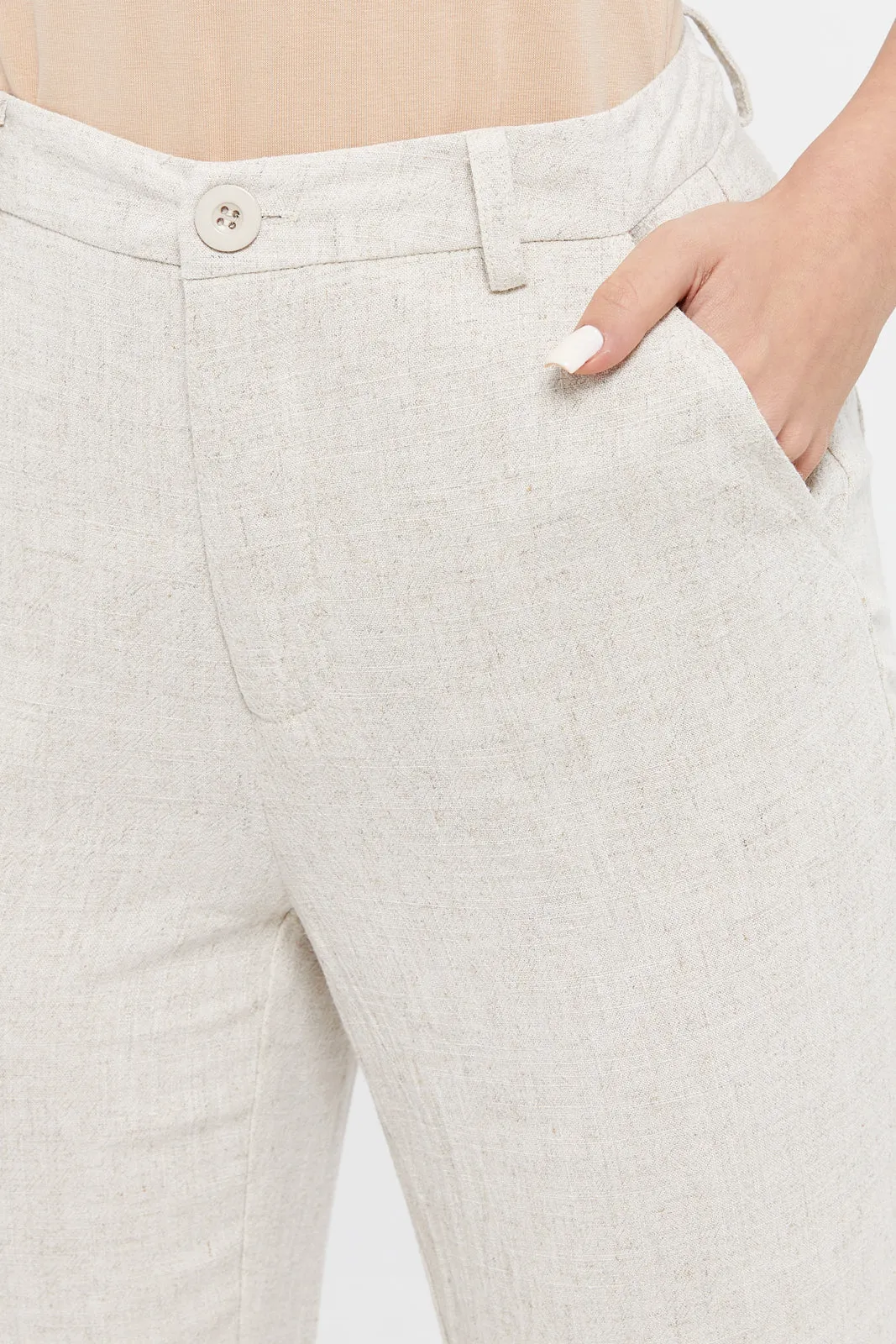 Women Ivory Wide Leg Relaxed Trousers