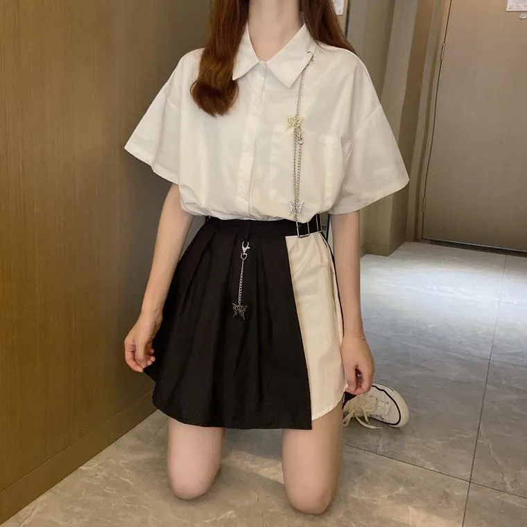 Women's Butterfly Chain Loosed Shirts&Asymmetric Skirts