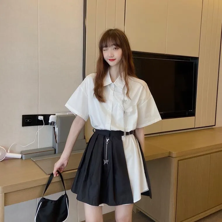 Women's Butterfly Chain Loosed Shirts&Asymmetric Skirts