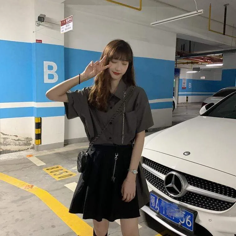 Women's Butterfly Chain Loosed Shirts&Asymmetric Skirts