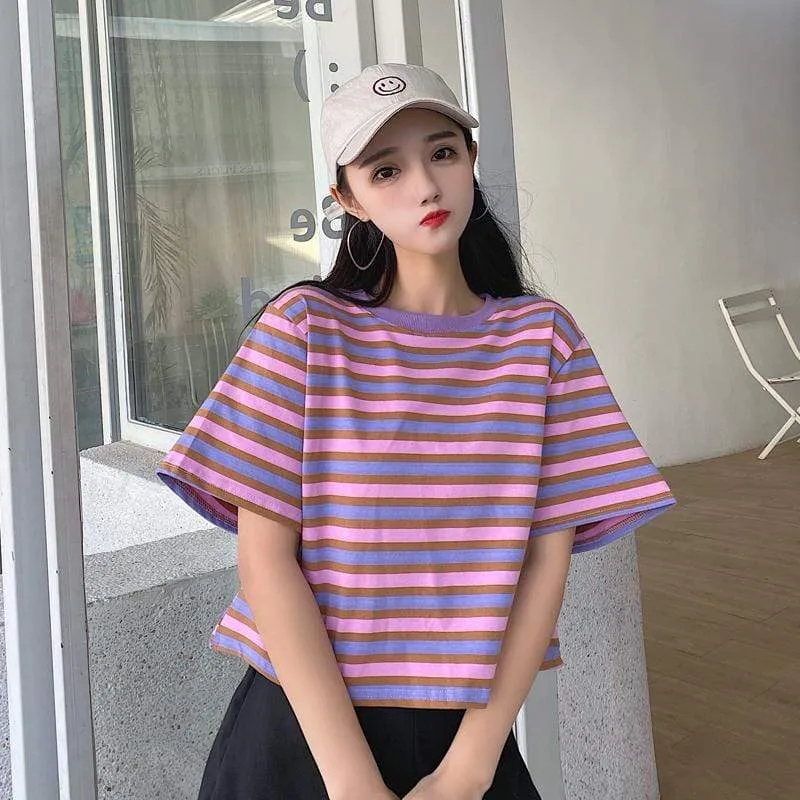 Women's Casual Striped Short T-shirts