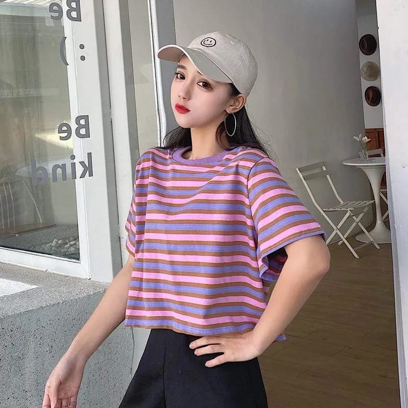 Women's Casual Striped Short T-shirts