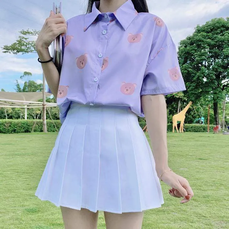 Women's Cute Bear Printed Chiffon Shirts